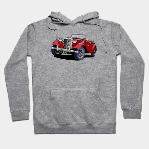 MG T-Type Classic British Sports Car in burgundy Hoodie by Webazoot